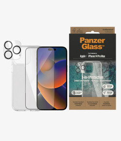 Оригинален комплект за цялостна зашита PanzerGlass Protection Bundle 3in1 за Apple iPhone 14 Pro Max 6.7 UltraWideFit скрийн протектор, гръб HardCase, протектор за камера